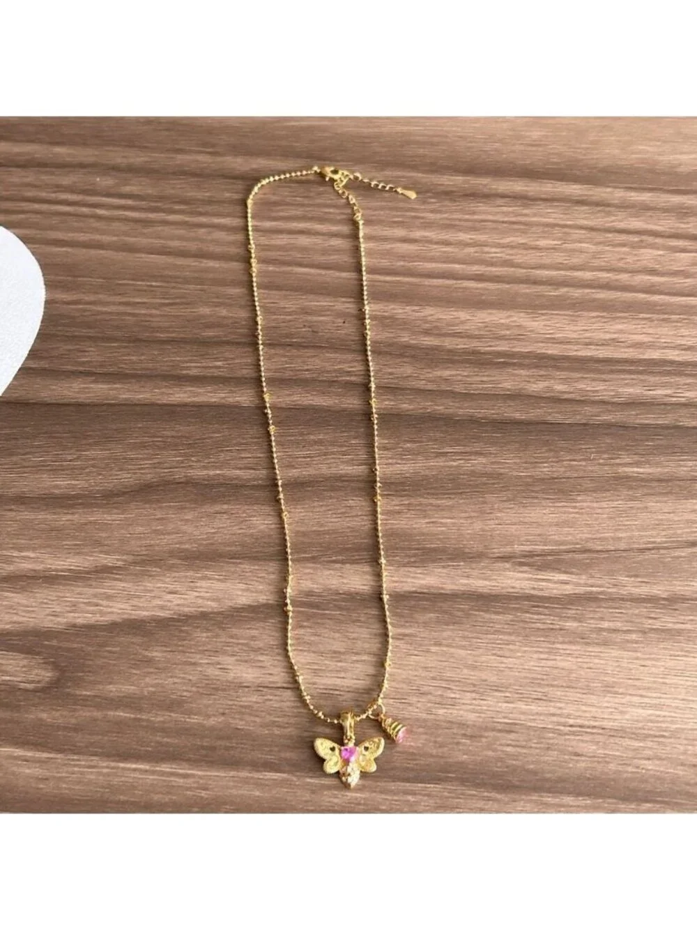 Gold and Pink Butterfly Necklace Q486